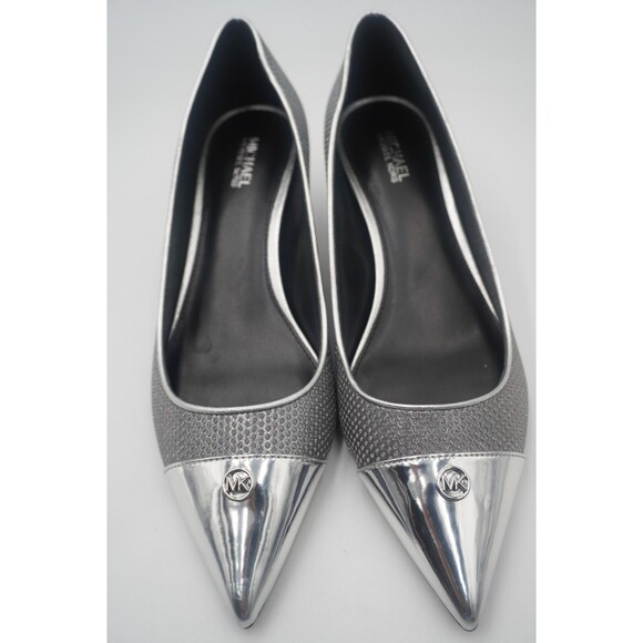 Michael Kors Davina Flex Kitten Metallic Silver Heel Pointed Toe Textured Sz 8.5 - Picture 10 of 16